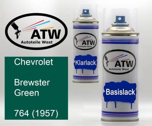 Chevrolet, Brewster Green, 764 (1957): 400ml Sprühdose + 400ml Klarlack - Set, von ATW Autoteile West.